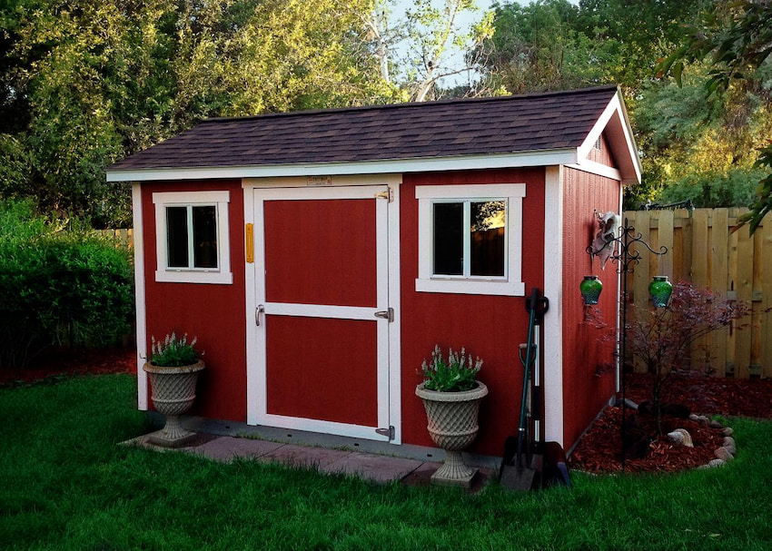 red wooden shed